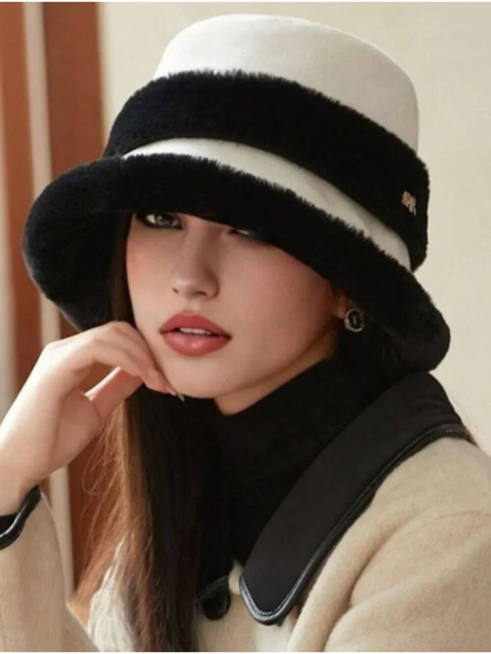 Fuzzy Faux Fur Bucket Hat White
